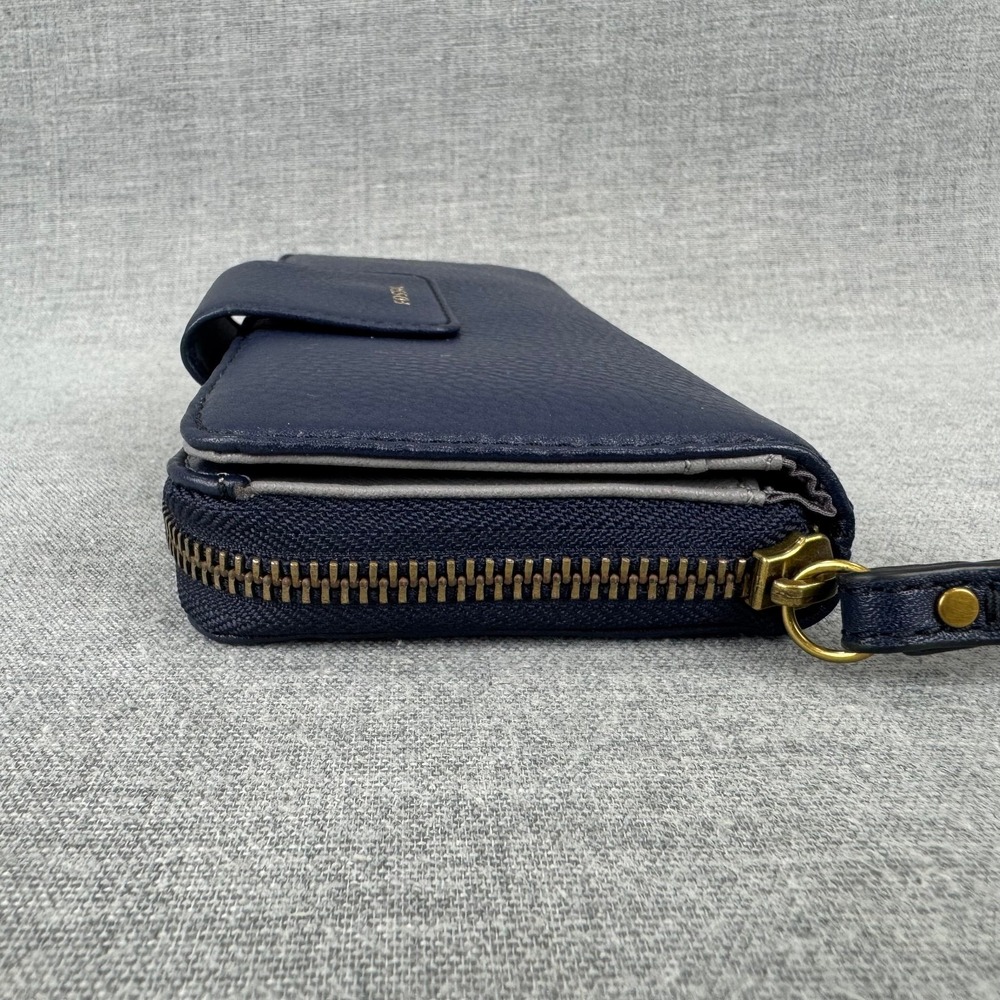 Fossil Madison Zip Clutch Women Navy Blue Leather Wristlet Wallet - Picture 4 of 11